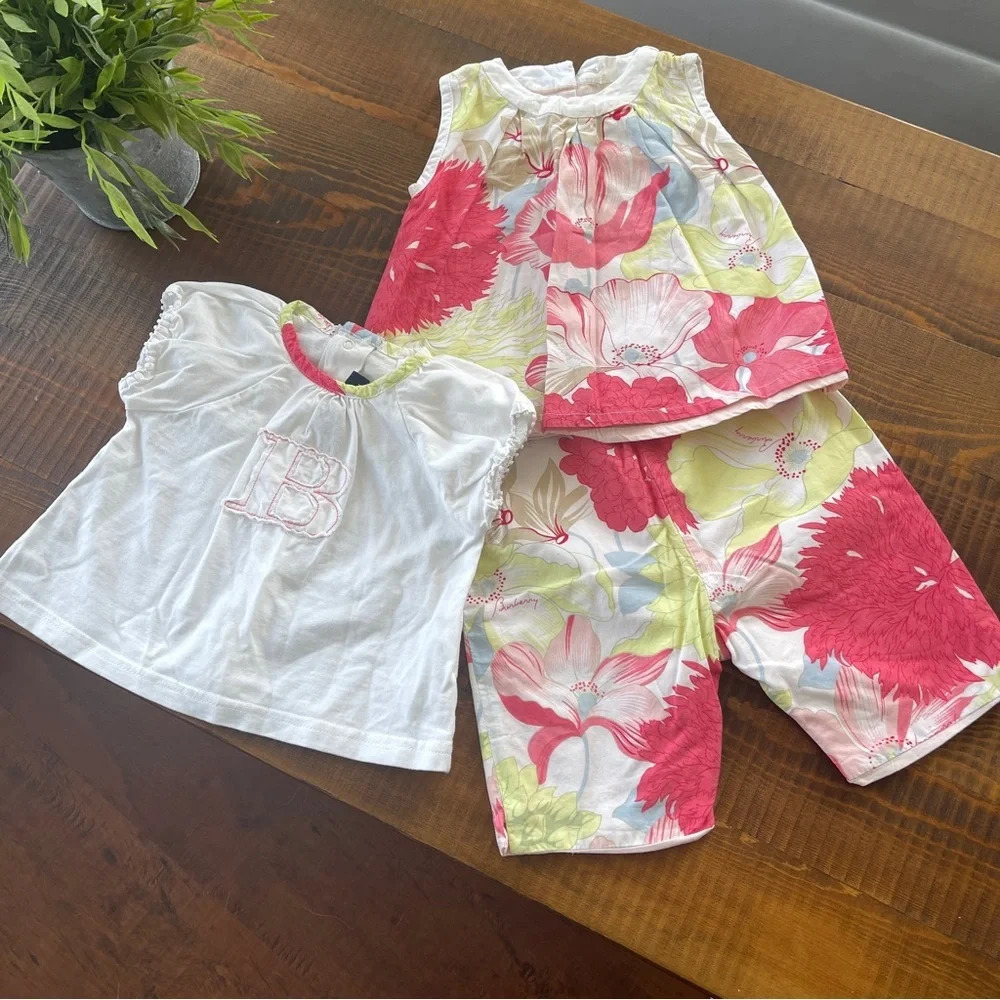 Set top+shirt+bottoms reversible 3/6‎ months Burberry pink